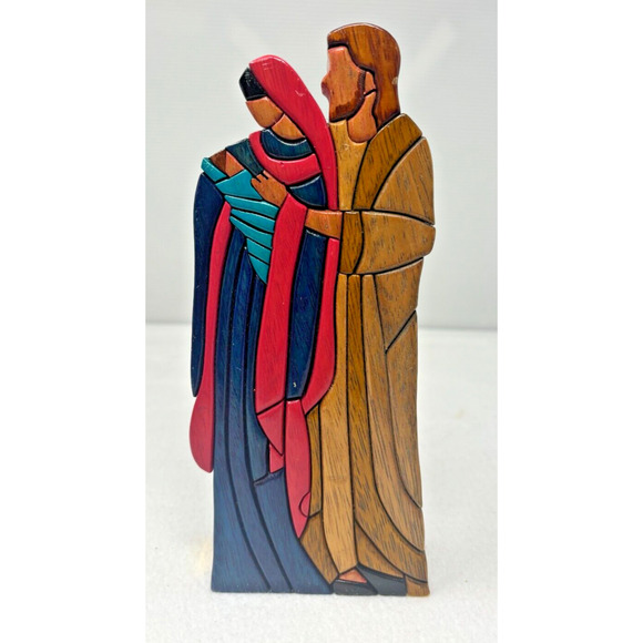 Woodflair Handmade Peru Multicolor Wood Mary Joseph Jesus Sculpture Wood Figure - Picture 1 of 8